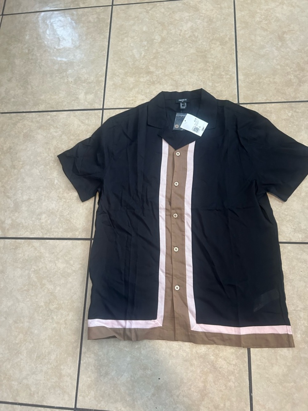 Men's Casual Button-Down Shirt with Brown & Pink Trim